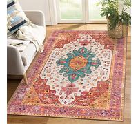 Moynesa Ultra-Thin Washable Area Rug - 4x6 Pink Rugs for Bedroom Girls Vintage Rug for Living Room, Non Slip Non Shedding Low Pile Indoor Throw Carpet for Nursery Office Entryway Kitchen Foyer