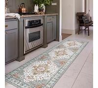 Moynesa Ultra Thin Washable Runner Rug Runner 2' x 8' Vintage Printed Short Pile Hallway Carpet for Apartment Camper Beige Gold