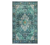 Moynesa Ultra-Thin Washable Vintage Area Rug - 3x5 Boho Entry Throw Rug Non-Slip Oriental Medallion Bedroom Mat Non-Shedding Indoor Floor Carpet for Living Laundry Room, Teal/Mutil