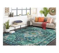 Moynesa Ultra-Thin Washable Vintage Area Rug - 6x9 Teal Large Dining Room Rug for Bedroom, Non-Shed Living Room Mat, Indoor Oriental Medallion Hardwood Floor Carpet for Office Home Decor