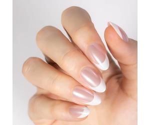 MOYOU LONDON French Tip False Nails - Short Almond Press On Nails, 32 Pcs Soft Gel Fake Nails with Glue in 16 Sizes, Reusable Natural Stick On Nails for Women, Silk Touch