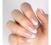 MOYOU LONDON Gel Press On Nails - Elegant Short Almond French Tip False Nails, Long-lasting & Comfortable Soft Fake Nails with Glue, Reusable Natural Stick On Nails for Women, 32 Pcs in 16 Sizes