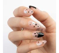 MOYOU LONDON Gel Press On Nails Halloween - Elegant Short Almond Shape, Long-lasting & Comfortable Soft Fake Nails with Glue, Reusable Semi-Transparent Stick On Nails for Women, 32 Pcs in 16 Sizes