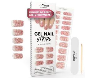 MOYOU LONDON Semi Cured Gel Nail Strips - 20 Pcs. Waterproof Gel Nail Wraps, Cures in Sunlight or UV/LED Lamp, Lasts Up to 2+ Weeks, Stretchable, Easy to Apply & Remove, Vegan & Cruelty-Free