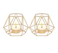 MoYouno 2Pcs Tea Light Candle Holders Set Home Decor, Metal Hollow Iron Decorative Candle Lanterns Holder, Ornament for Living Room, Wedding, Party, Events, Gold