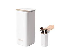 MoYouno Automatic Lifting Makeup Brush Holder,Dustproof Make Up Organizer with Lid,Cosmetic Tools Storage Organizer with 4 Compartments,for Dressing Tables Clear Storage Cosmetic (White)