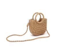 MoYouno Womens Straw Beach Bag, Summer Handwoven Tote Bags, Small Crossbody Top,Woven Semi-circle Clutch Bag Handmade Purse, with Top Handle,for shopping,parties,dating (Khaki)