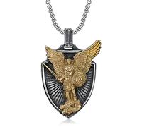 MOYOZZ Mens Catholic Christian Saint Michael Medallion Shield Cross Archangel Michael Stainless Steel Pendant Necklace, M, Stainless Steel, No Gemstone