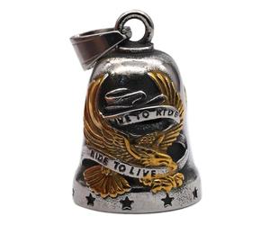 MOYOZZ US Fly Eagle Motorcycle Bells W/Hanger for Bikers,Heavy Rider Bells Accessory & Live To Ride Key Chain for Luck, M, Stainless Steel, No Gemstone