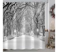 Moyrisou Winter Shower Curtain New York Central Park in Winter, Winter Street View Bathroom Accessories, Snowy Trees Christmas Bathroom Curtain Grey White Black Xmas Shower Curtain 72X72IN