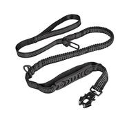 Moysoon High Reflective Stretch Dog Leash with Comfort 2 Padded Handles, with Car Seat Belt Buckle and Metal Carabiner, Black, (L)