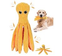 Moysoon Squeak and Crinkle 2-in-1 Plush Dog Toys for Small, Medium, Large Dogs, Soft and Durable Interactive Tug of War and Chew Toy, Training Toy Gift for Indoor/Outdoor Play(Yellow Octopus)
