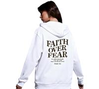 moytarcp Faith over Fear Hoodie Women Christian Sweatshirt EssentialsHoodie Give You the Faithand Strength (White,M)