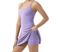 moytarcp The Ultimate Tummy Control Backless Active Dress with Shorts, Elastic Soft Backless Dress Suitable for Fitness, Yoga (M,Purple)
