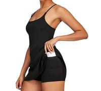 moytarcp The Ultimate Tummy Control Backless Active Dress with Shorts, Elastic Soft Backless Dress Suitable for Fitness, Yoga (M,Black)