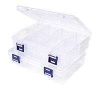 MOYWYCNO 2 Pcs Jewellery Storage Box 8 Grids Bead Earring Organisers Compartment Storage Boxes Plastic Organiser Box with 8 Adjustable Dividers Containers(19.5x12.8x4.6cm)
