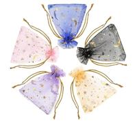 MOYWYCNO 50PCS Organza Gift Bags, 7x9cm Moon Stars Organza Bags with Drawstring, Party Gift Bag for Jewelry, Easter Birthdays Bridal Shower Special Occasions Decorative Mesh Pouches