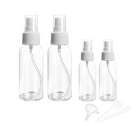 MOYWYCNO Small Spray Bottle Set 4pcs Travel Mini Empty Spray Bottles for Makeup, Skincare, Hair, Cleaning Portable Refillable Plastic Spray Container with Tools (20ml and 50ml)