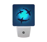 Moyyo 2 Pack Blue Sea Floating Shark Night Light Plug in LED Dusk to Dawn Sensor Soft Night Light Lamp Wall Lights Decorative Home Indoor Bedroom Kitchen Toilet Hallway for Kids Children Adults