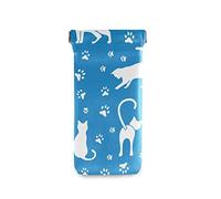 Moyyo Cat Blue Eyeglasses Case Soft Portable Sunglasses Case Pouch PU Leather Wallet Glasses Case Travel Eyewear Eyeglasses Case Pouch for Women Men