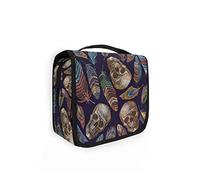 Moyyo Colorful Bird Feathers Human Skull Organised Hanging Gym Camping Portable Cosmetic Organiser Bag for Women Girls Kids