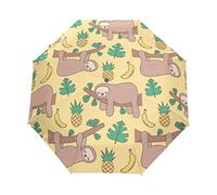 Moyyo Compact Travel Umbrella Auto Open Close Windproof Sun Rain Folding Umbrella Lightweight Umbrella For Women Men, Cute Cartoon Sloth Pineapples Umbrella