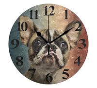 Moyyo Cute French Bulldog Wall Clocks Silent Non Ticking Wall Clock Modern Round Decorative Wall Clock for Living Room Kitchen Bedroom Office School Classroom Farmhouse