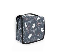 Moyyo Easter Bunnies Rabbit Eggs Flowers Hanging Toiletry Bag Travel Wash Bag Portable Cosmetic Bag Gym Camping Toiletry Organiser Bag for Women Girls Kids