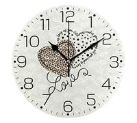 Moyyo Leopard Print With Heart Love Wall Clock Silent Non Ticking Wall Clock Modern Round Frameless Decorative Home Wall Clock for Living Room Kitchen Bedroom Office School Classroom Farmhouse