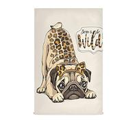 Moyyo Leopard Pug Dog Tea Towel 1 Pack Soft and Absorbent Kitchen Towel with Hanging Loop Polyester Large Hand Towel Dishcloth Bar Towel Cleaning Cloth for Dishes Glasses Countertops Kitchen Decor