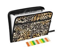 Moyyo Leopard Skin Print Expandable File Organiser with 13 Pockets and Tabs, Document Organiser Folders for Paperwork A4, Expanding File Holder Document Wallet for Travel Office School