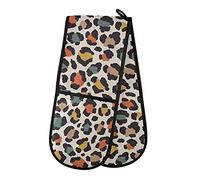Moyyo Oven Glove Colored Leopard Print Double Oven Glove Heat Resistant Kitchen Oven Mitt with Soft Quilted Cotton Lining Filling Pot Holders for Basking Cooking Pizza Microwave