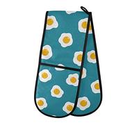 Moyyo Oven Glove Fried Eggs on Blue Double Oven Glove Heat Resistant Kitchen Oven Mitt with Soft Quilted Cotton Lining Filling Pot Holders for Basking Cooking Pizza Microwave