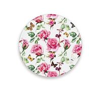 Moyyo Pink Rose Flowers Butterflies Coasters Glass Drink Coasters Round Ceramic and Wooden Insulation Mats Coasters for Drinks Coffee Cup Mug