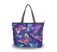 Moyyo Rainbow Butterflies Women's Tote Bag Casual Canvas Handbag with Zip Stylish Shoulder Bag for Women Girl Ladies Reusable Bag For Work School Shopping Travel College Laptop Beach,Large