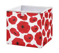 Moyyo Red Poppy Flowers White Storage Box, Foldable Canvas Storage Basket Rectangle Storage Cube Open Organiser Bin for Cube Storage Unit Shelves Wardrobe Closet Toys Clothes, 40x27x17cm