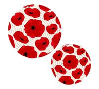 Moyyo Trivets for Hot Pots and Pans, Round Weave Trivet Mats Heat Resistant Non Slip Pot Holders for Table Countertop, Red Poppy Flowers White Hot Pot Pads Mat Placemat Trivet for Hot Dishes