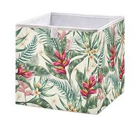 Moyyo Tropical Palm Leaves and Flowers Storage Box, Foldable Canvas Storage Basket Rectangle Storage Cube Open Organiser Bin for Cube Storage Unit Shelves Wardrobe Closet Toys Clothes, 40x27x17cm