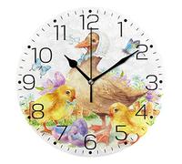 Moyyo Vintage Duck And Chicken Wall Clocks Silent Non Ticking Wall Clock Modern Round Decorative Wall Clock for Living Room Kitchen Bedroom Office School Classroom Farmhouse