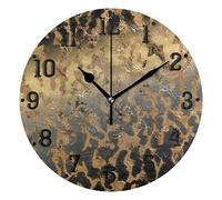 Moyyo Vintage Leopard Print Wall Clock Frameless Silent Clock Round Wall Clock Vintage Desk Clock Non Ticking Wall Clocks for Home Bedroom Living Room Kitchen Office Decor