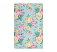 Moyyo Yellow Pink Rose Blue Tea Towels Set of 4 Pcs Soft and Absorbent Kitchen Towels with Hanging Loop Polyester Large Hand Towels Dishcloths Bar Towel Cleaning Cloth for Dishes Glasses Countertops K