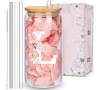 mozaba Personalized Tumbler, Monogrammed Can Glass Cups with Bamboo Lids and Straws, Customized Gifts for Women, Cute Design Initial Iced Coffee glasses, Custom Letter Mug, Birthday Bridesmaid, L