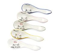 Mozacona 5pcs Ceramic Soup Spoons Japanese Lucky Cat Hand Painted Dessert Spoons