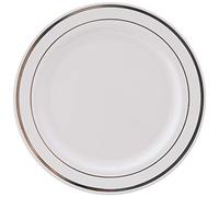 MOZAIK 20 White Silver Rim Plastic Cake Plates 15cm