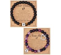 MOZAKA 2Pcs New Mom & Dad Gifts Healing Natural Stone Bracelets for Women Men, First Time Mom & Dad Essentials, Mother's Day Pregnancy Gifts for Expectant Moms, L, Stone, Agate