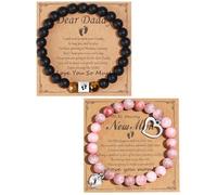 MOZAKA 2Pcs New Mom & Dad Gifts Healing Natural Stone Bracelets for Women Men, First Time Mom & Dad Essentials, Mother's Day Pregnancy Gifts for Expectant Moms, L, Stone, Agate