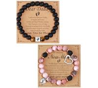 MOZAKA 2Pcs New Mom & Dad Gifts Healing Natural Stone Bracelets for Women Men, First Time Mom & Dad Essentials, Mother's Day Pregnancy Gifts for Expectant Moms, L, Stone, Agate
