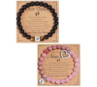 MOZAKA 2Pcs New Mom & Dad Gifts Healing Natural Stone Bracelets for Women Men, First Time Mom & Dad Essentials, Mother's Day Pregnancy Gifts for Expectant Moms, L, Stone, Agate