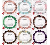 MOZAKA 9Pcs Teacher Appreciation Bracelets Gifts for Women Men, Natural Stone Teacher Appreciation Gift - Thank You Gift for Teachers, L, Stone, Agate