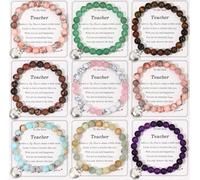 MOZAKA 9Pcs Teacher Appreciation Bracelets Gifts for Women Men, Natural Stone Teacher Appreciation Gift - Thank You Gift for Teachers, L, Stone, Agate